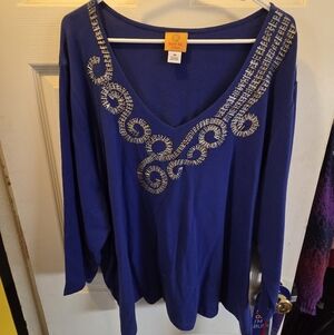 Embellished Blue Long Sleeve Top